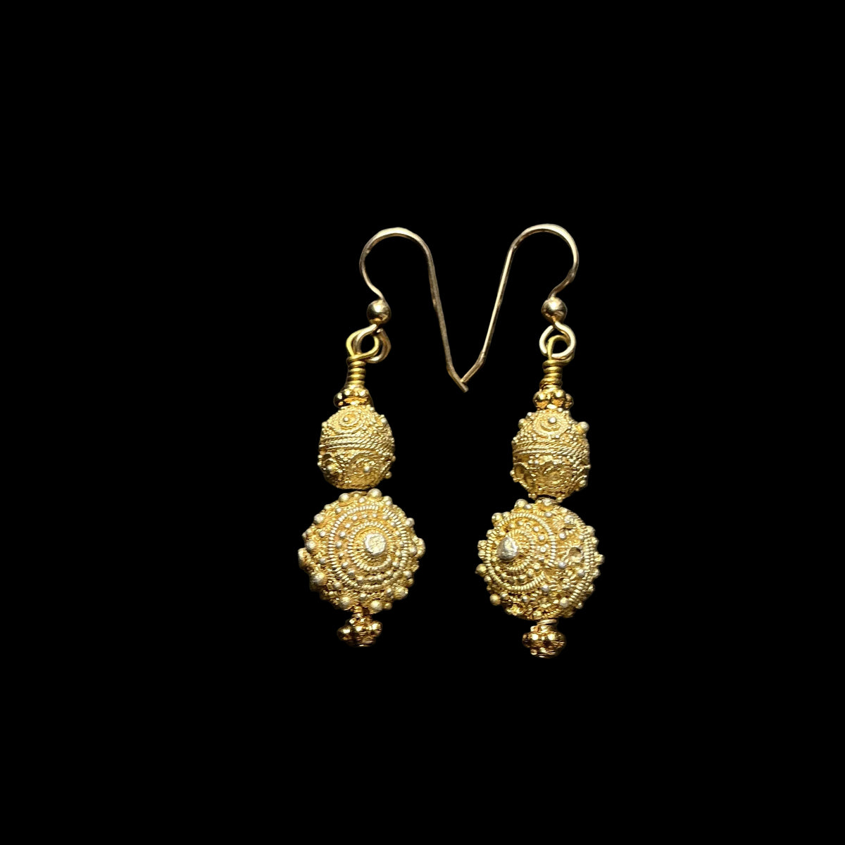 Gold-Washed Granulated Beaded Earrings - Rita Okrent Collection (E424)