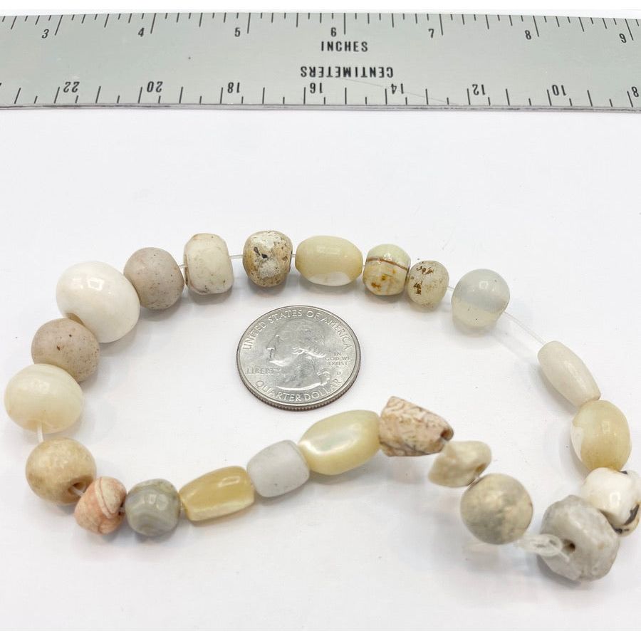 Strand of 23 Antique Mother-of-Pearl, Stone, and Glass Beads - Rita Okrent Collection (ANT440)