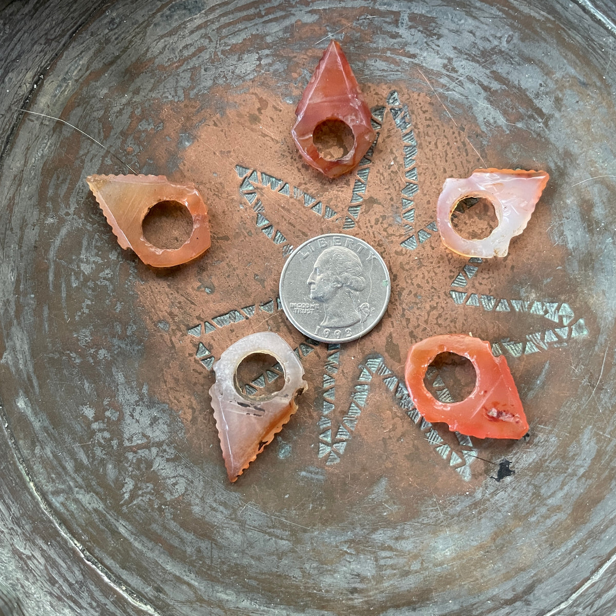 Group of 5 Rare Antique Carnelian Tuareg Tanfouk Talhakimt Hair Ornaments - Rita Okrent Collection (P675f))