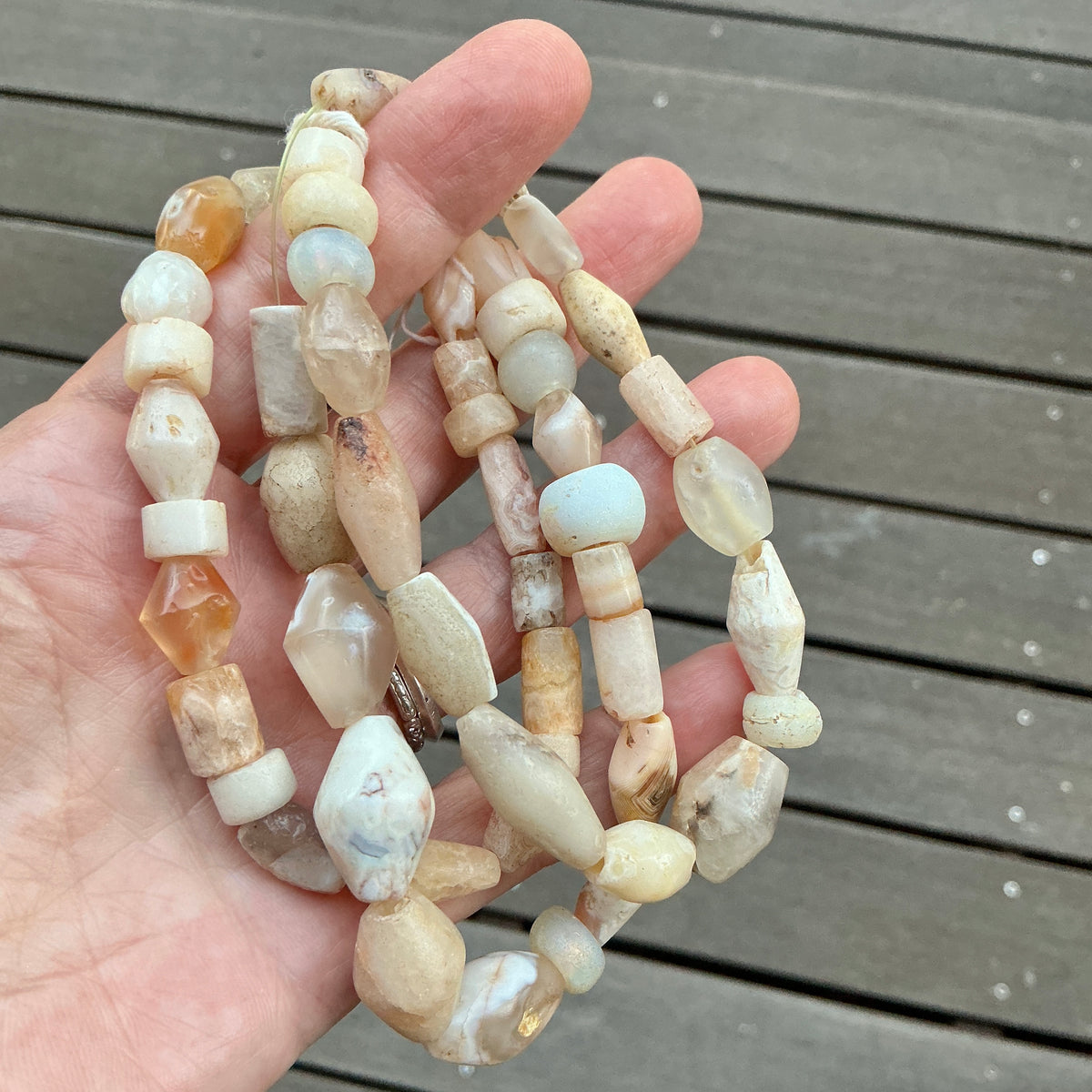 Ancient Mixed Agate and Antique Glass Bead Strand, Mainly Tubes and Bicones - Rita Okrent Collection (S574)
