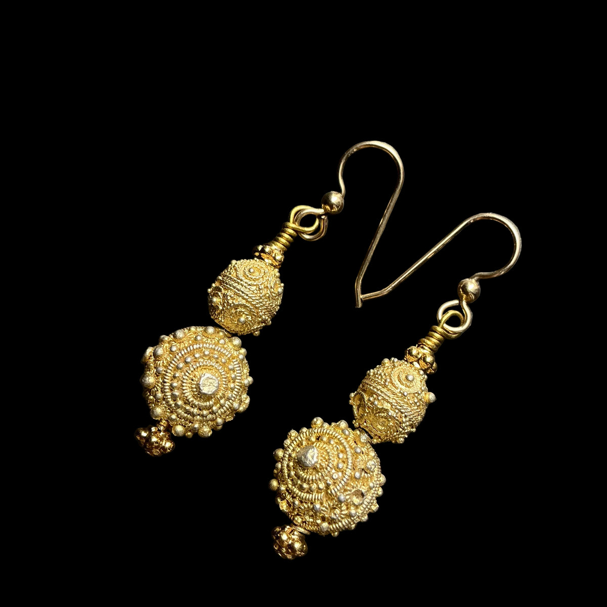 Gold-Washed Granulated Beaded Earrings - Rita Okrent Collection (E424)