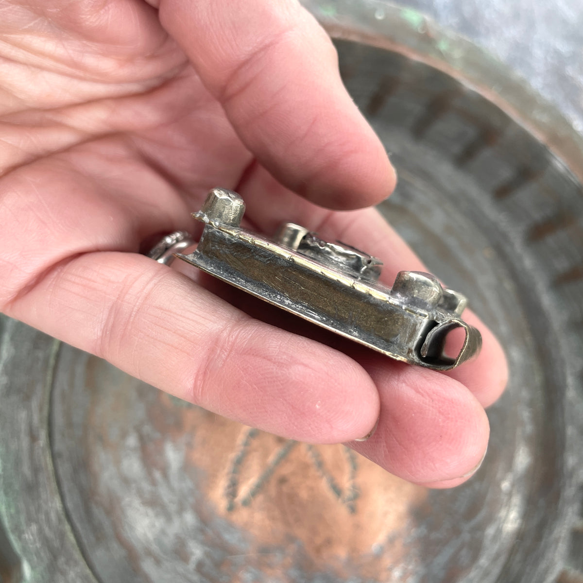 Antique Silver, Niello and Brass Kitab Pendant, with Old Red Glass, Morocco - Rita Okrent Collection (P993)