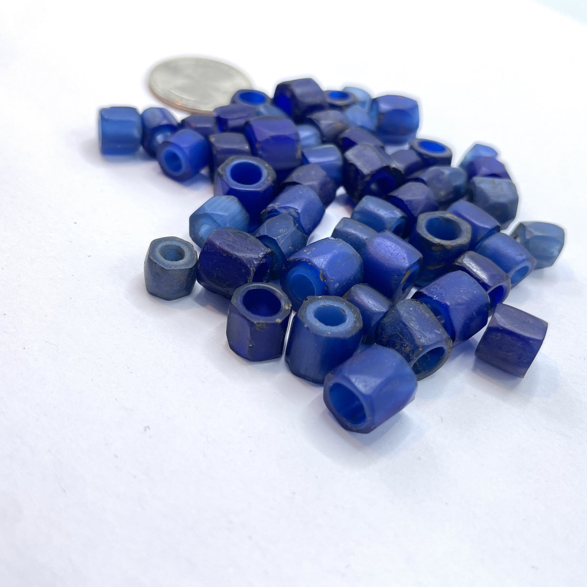 Group of Antique Faceted Russian Blue Glass Beads - Rita Okrent Collection (AT0836b)