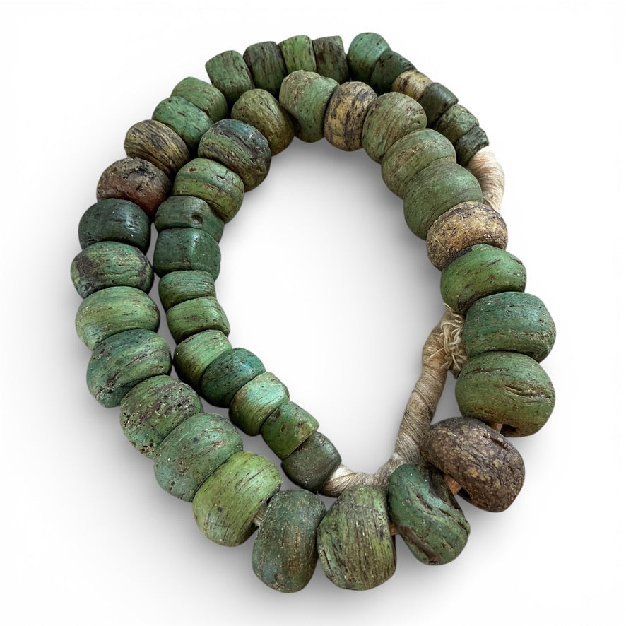 Antique Well Worn Green and Yellow Hebron Beads - RIta Okrent Collection (AT1905)