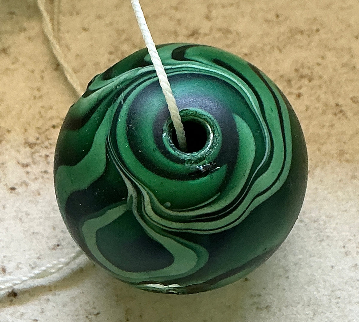 Large Antique Venetian Bead Adorned with Black and Green Swirls -  Rita Okrent Collection (C055)