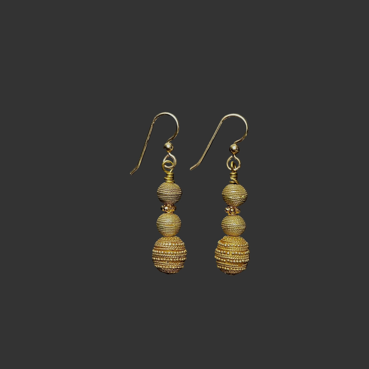 Decorative Gold-Washed Beaded Earrings - Rita Okrent Collection (E429)