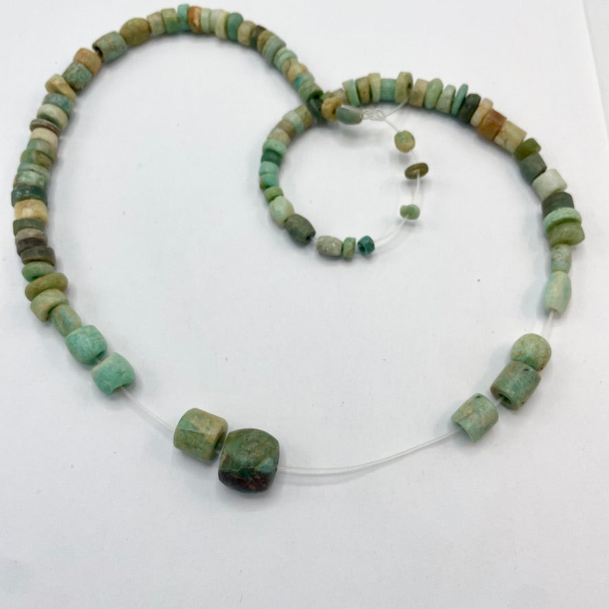 Strand of 93 Mixed Ancient Amazonite and Serpentine Beads from Mauritania - Rita Okrent Collection (S559)