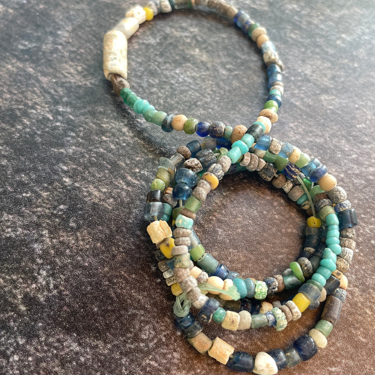 Ancient Glass Small Nila Beads from Mali, Mixed Hues - Strand C - Rita Okrent Collection (AT0649c)