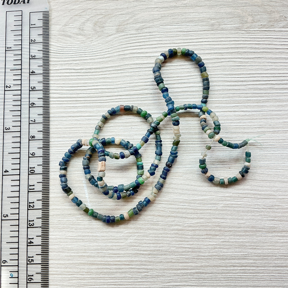 Small Ancient Glass Indo-Pacific Nila Beads in Blue, Translucent White and Green - Rita Okrent Collection (AT1934)