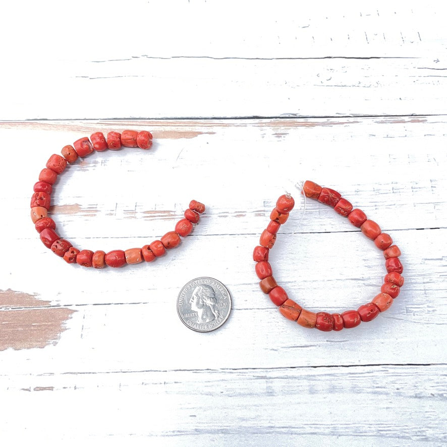Small Antique Natural Red Coral Beads Collected From Nigeria Via