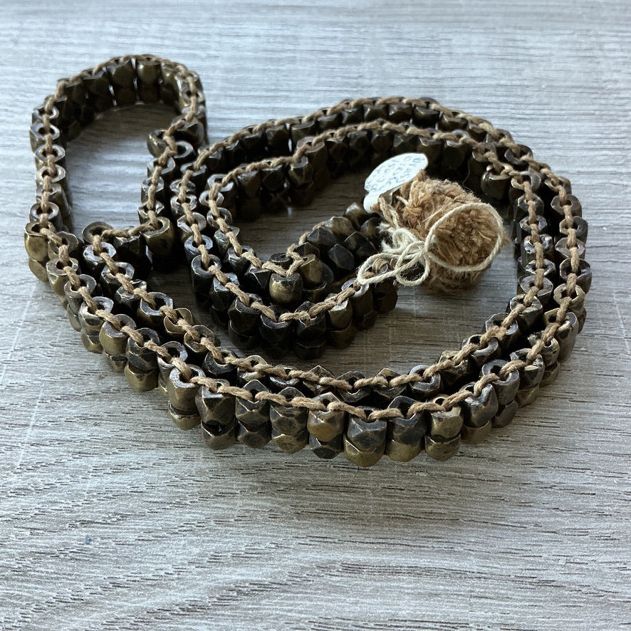 Woven Antique Indian Brass Bead Necklace from the African Trade - Rita Okrent Collection (AT0709)