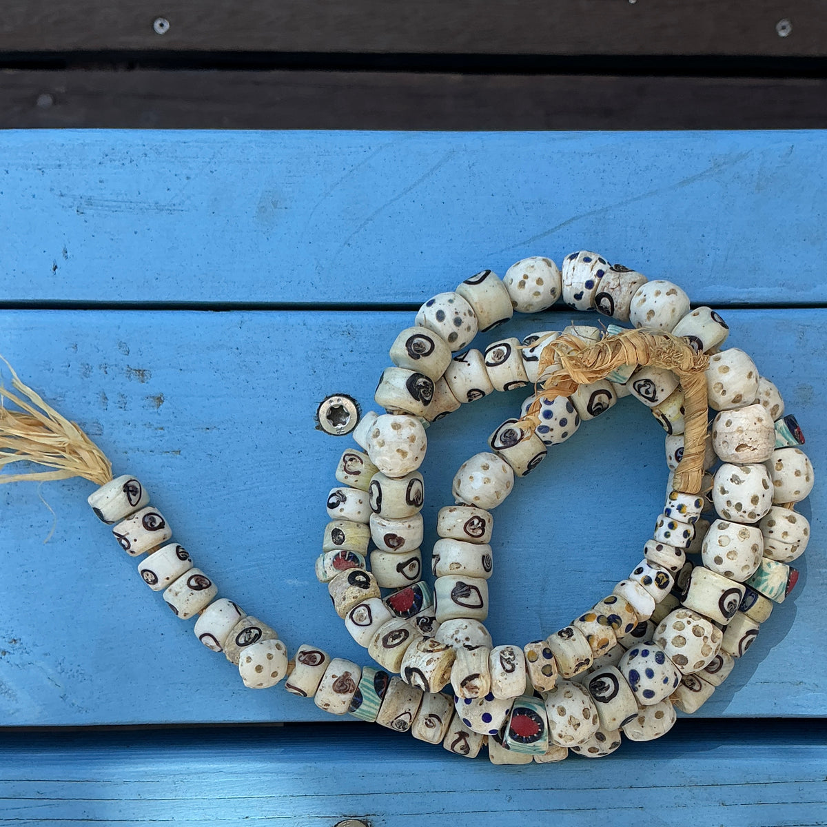 Long Strand of White Mixed Pattern Antique Venetian Glass Beads - Rita Okrent Collection (AT1674)
