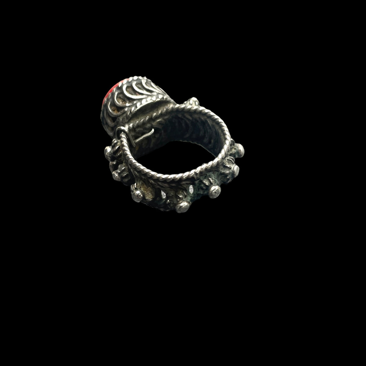 Antique Yemeni Silver Ring Adorned with Granulated Flowers- Rita Okrent Collection (BR034)