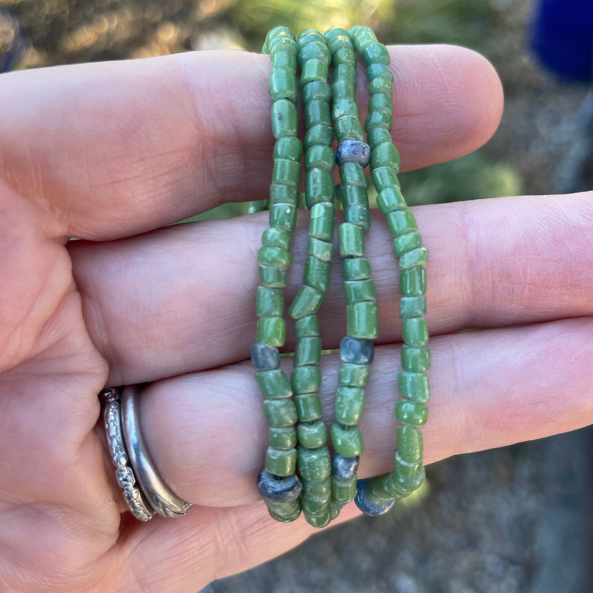 Small Antique Green Glass Tradewind - Nila Beads from the African Trade - Rita Okrent Collection (AT1917)