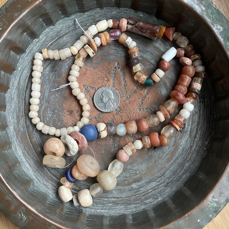 Mixed Strand of Ancient and Antique Stone and Glass Beads, West Africa - Rita Okrent Collection (S527)