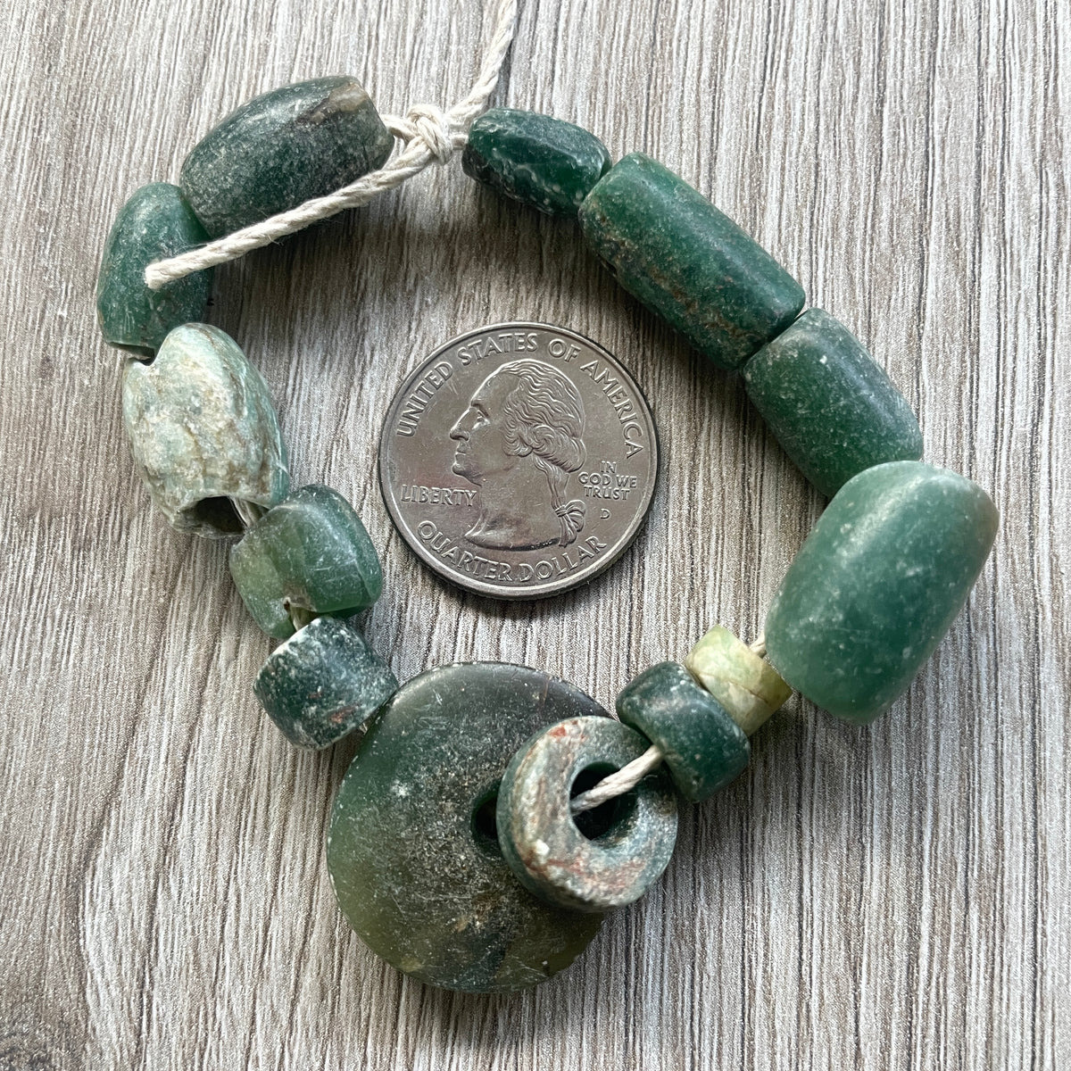 Ancient Deep Green Serpentine Stone Beads from Mauritania - Rita Okrent Collection (S582)