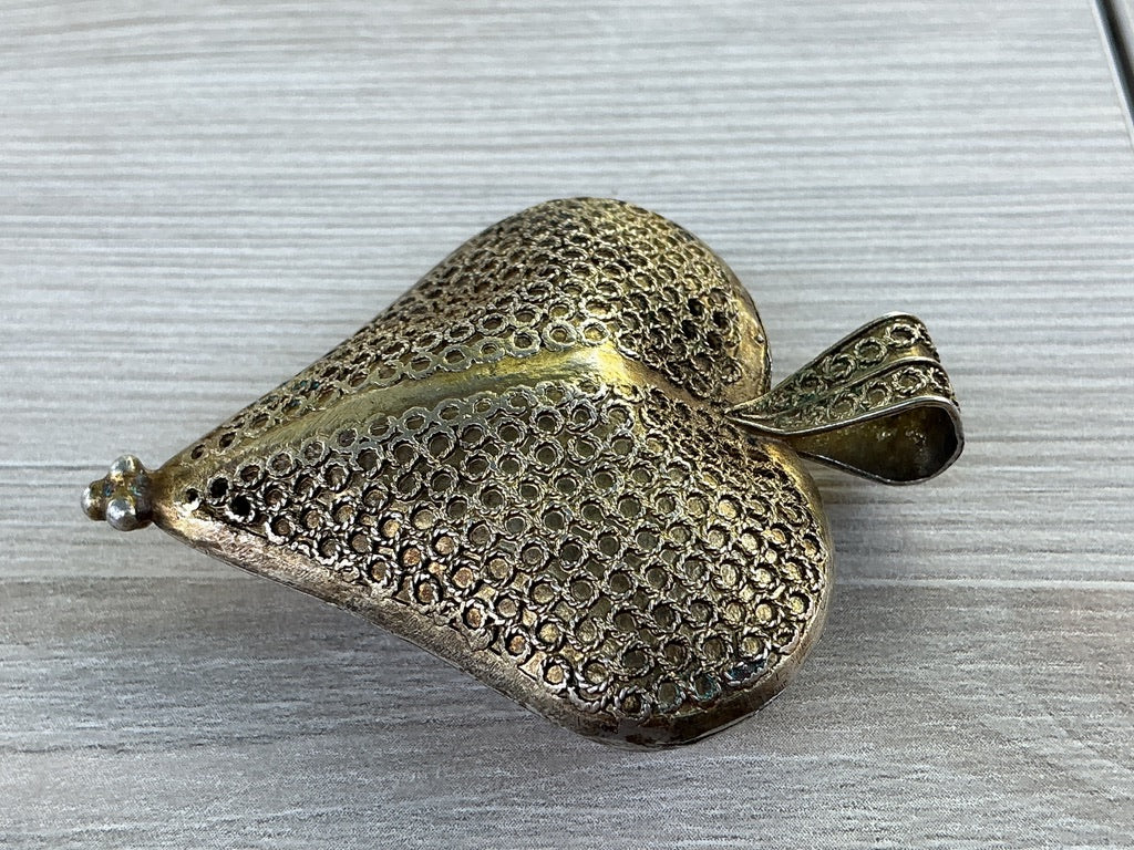 Vintage Mauritanian Heart Pendant with Crescent and Star, Filigree - Rita Okrent Collection (P934)