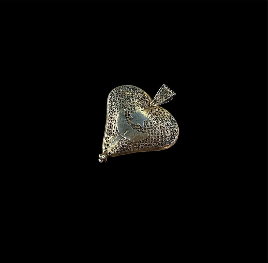 Vintage Mauritanian Heart Pendant with Crescent and Star, Filigree - Rita Okrent Collection (P934)