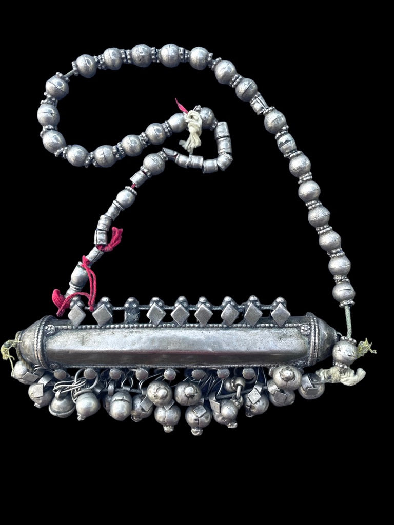 Antique Yemenite Silver Beaded Necklace with Large Prayer Amulet - Rita Okrent Collection (ANT612)