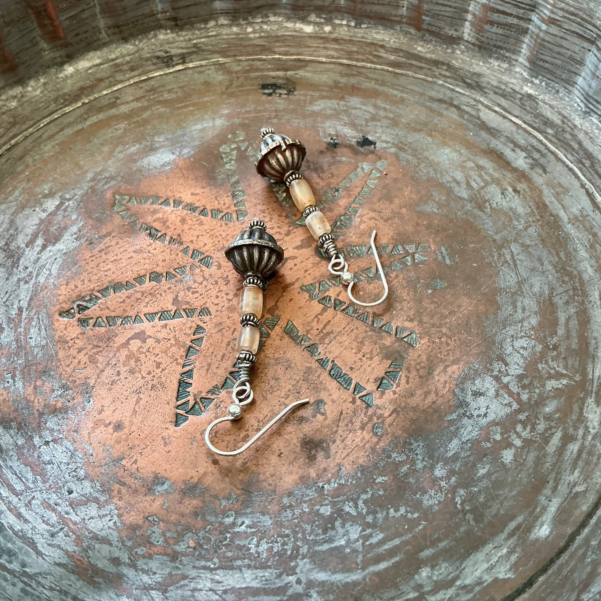 Stone and Silver Beaded Earrings with Sterling Silver- Rita Okrent Collection (E531)