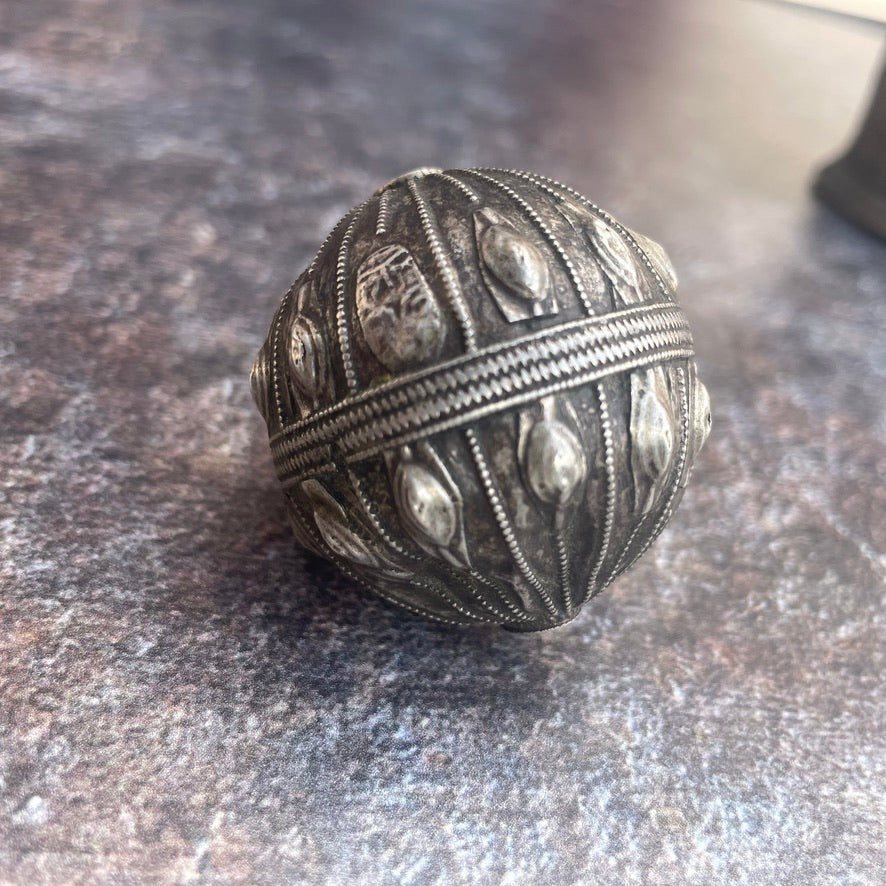 Extra Large Antique Yemeni Silver Globe Bead with Maker&#39;s Stamp - Rita Okrent Collection (ANT683)