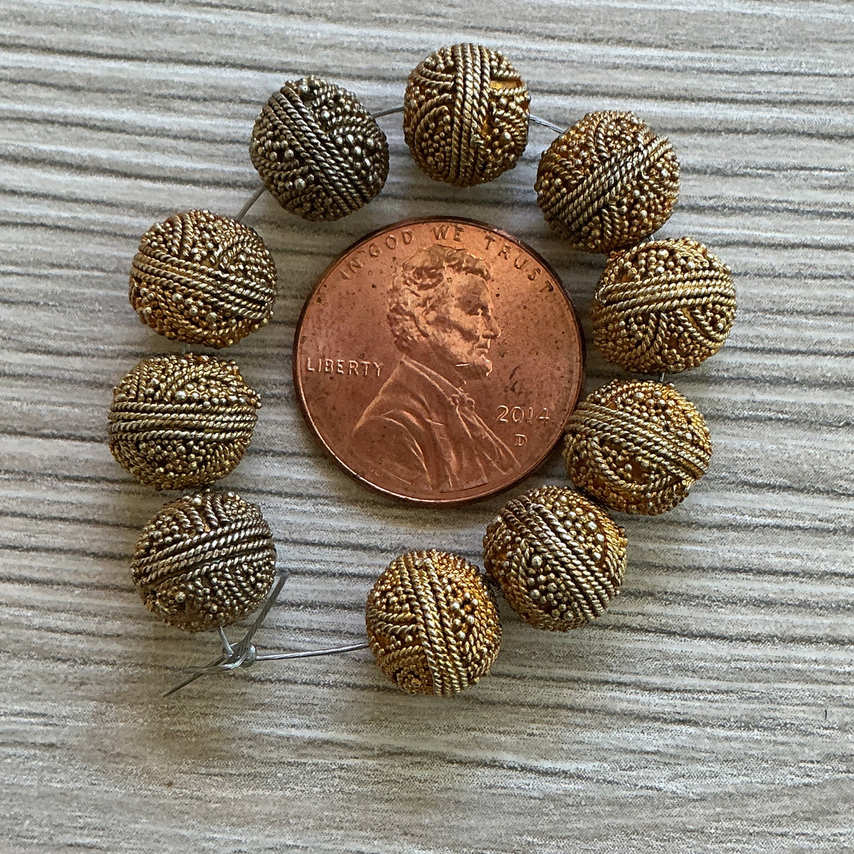 Vintage Gold Washed Granulated Beads from Mauritania, Strand of 10 - Rita Okrent Collection (C472b)