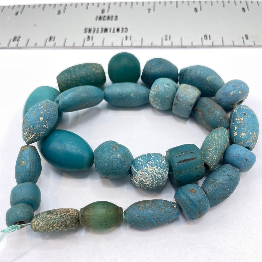 Gorgeous Medieval Islamic Glass Beads, Teal, Mixed Shapes - Rita Okrent Collection (AG405)