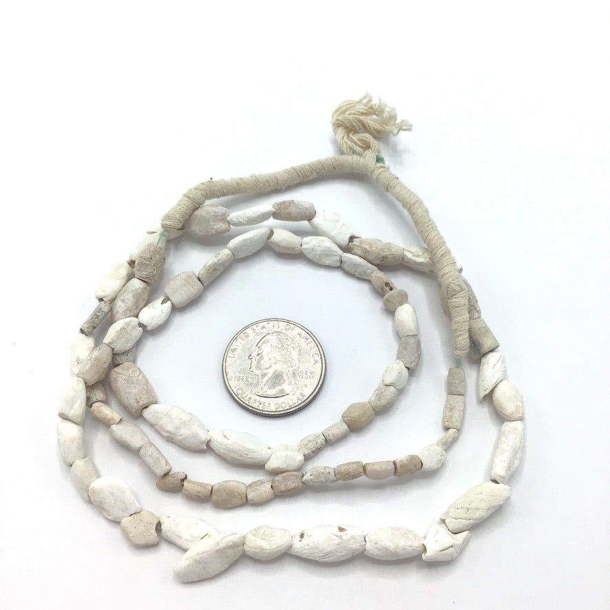 Ancient White and Cream Hues Calcified Shell Beads from the Sahara, Bicones- Rita Okrent Collection (ANT498)