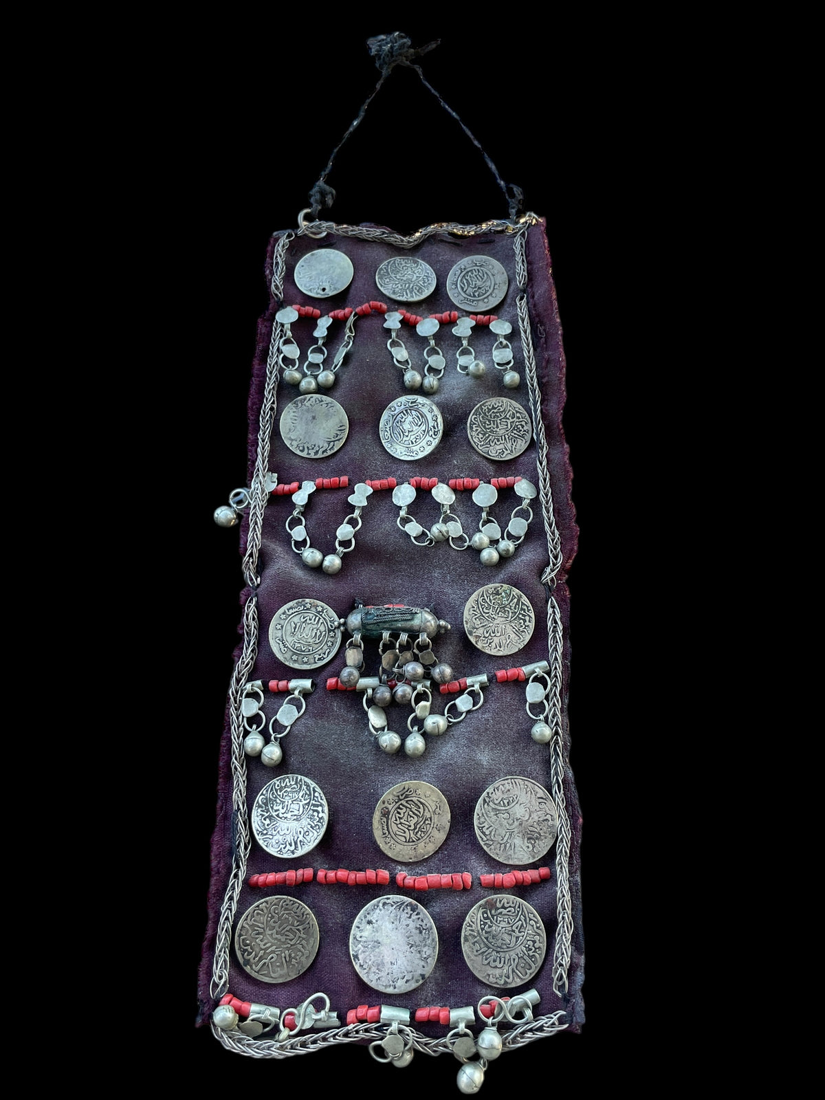 Bedouin Veil Textile Adorned with Coins, Silver and Glass - Rita Okrent Collection (C987)