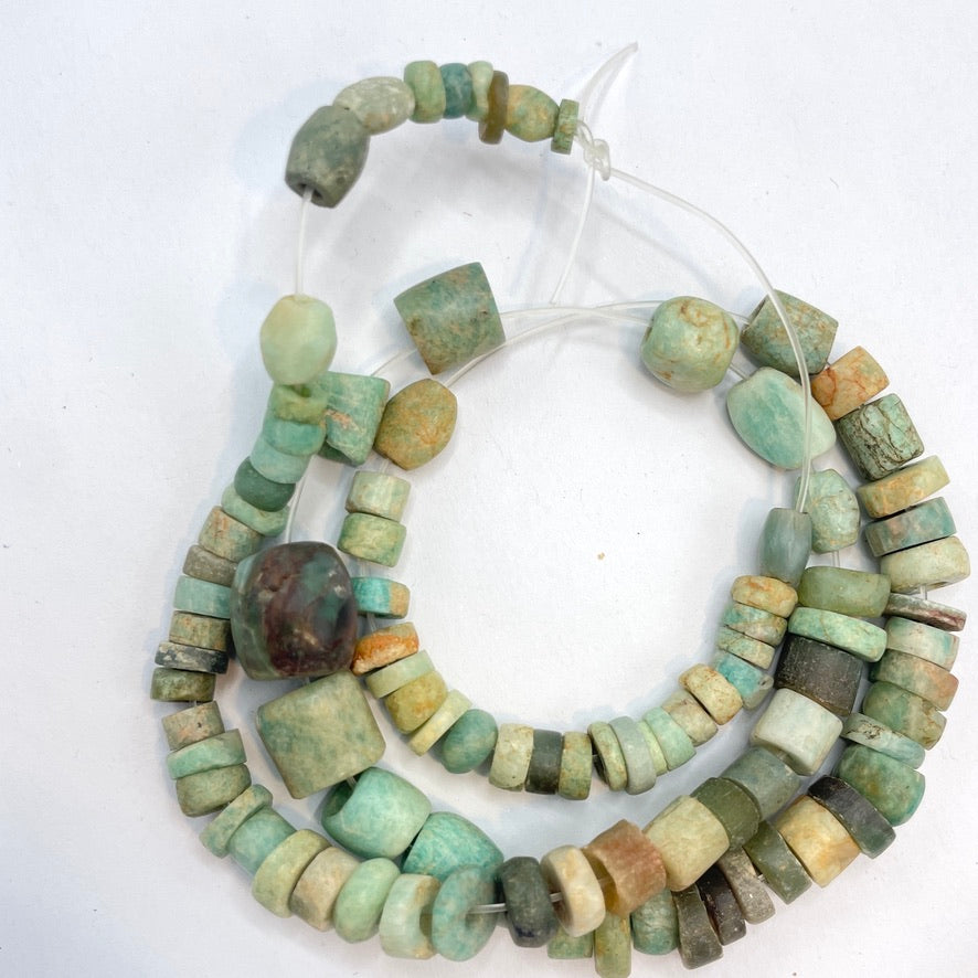 Strand of 93 Mixed Ancient Amazonite and Serpentine Beads from Mauritania - Rita Okrent Collection (S559)