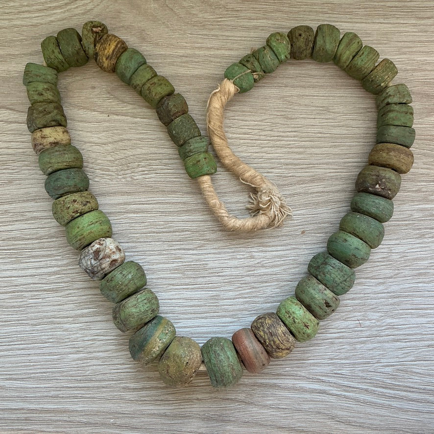 Graduated Antique Well Worn Green Hebron Beads - Rita Okrent Collection (AT1905b)