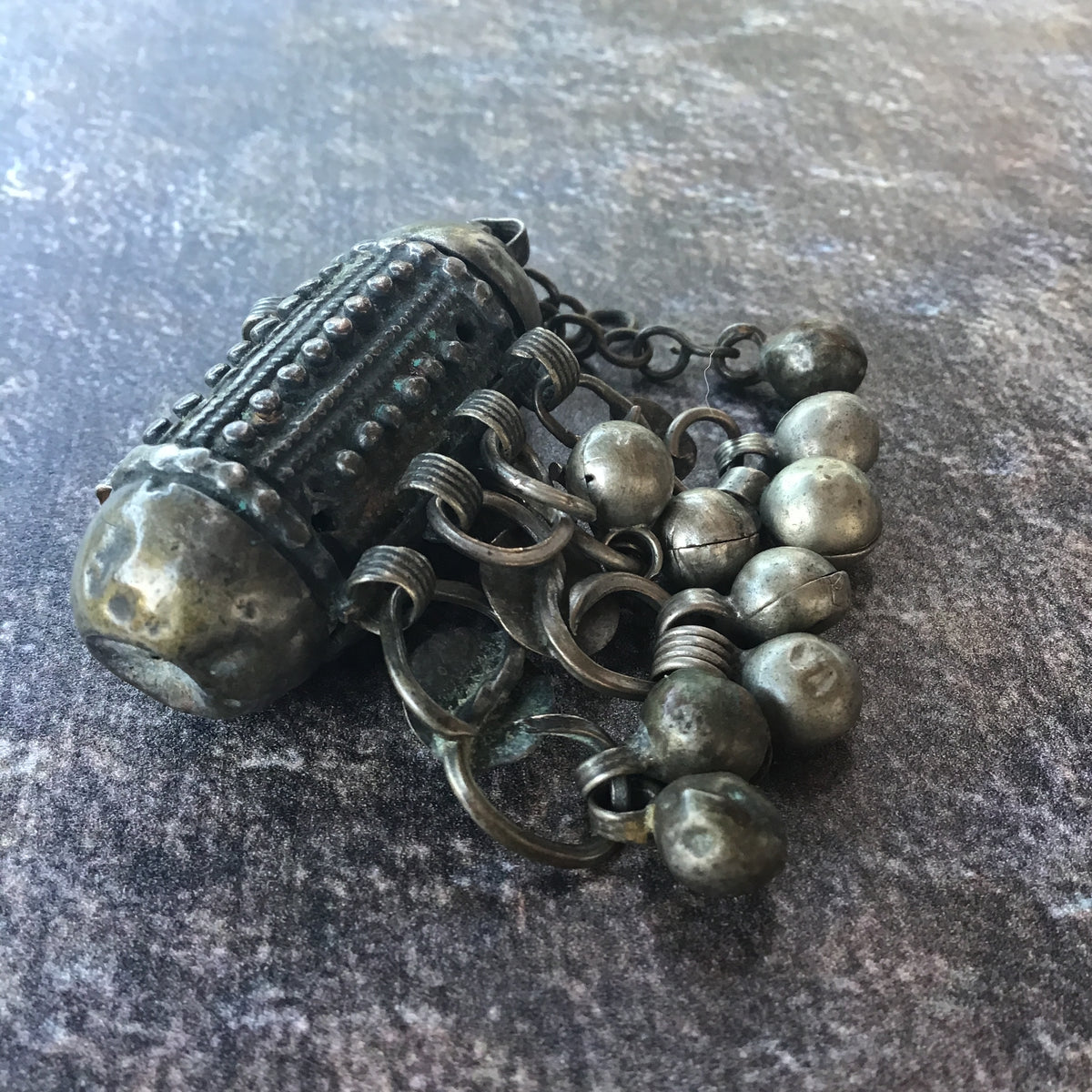 Small Yemeni Silver Hirz Prayer Amulet with Dangles and Chain - Rita Okrent Collection (P906)