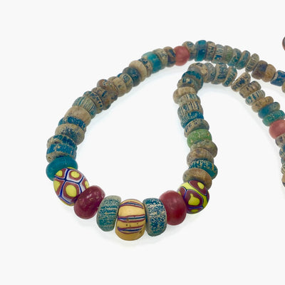 Ancient Medium Teal Nilas with African Trade Beads - Rita Okrent Collection (AT402)