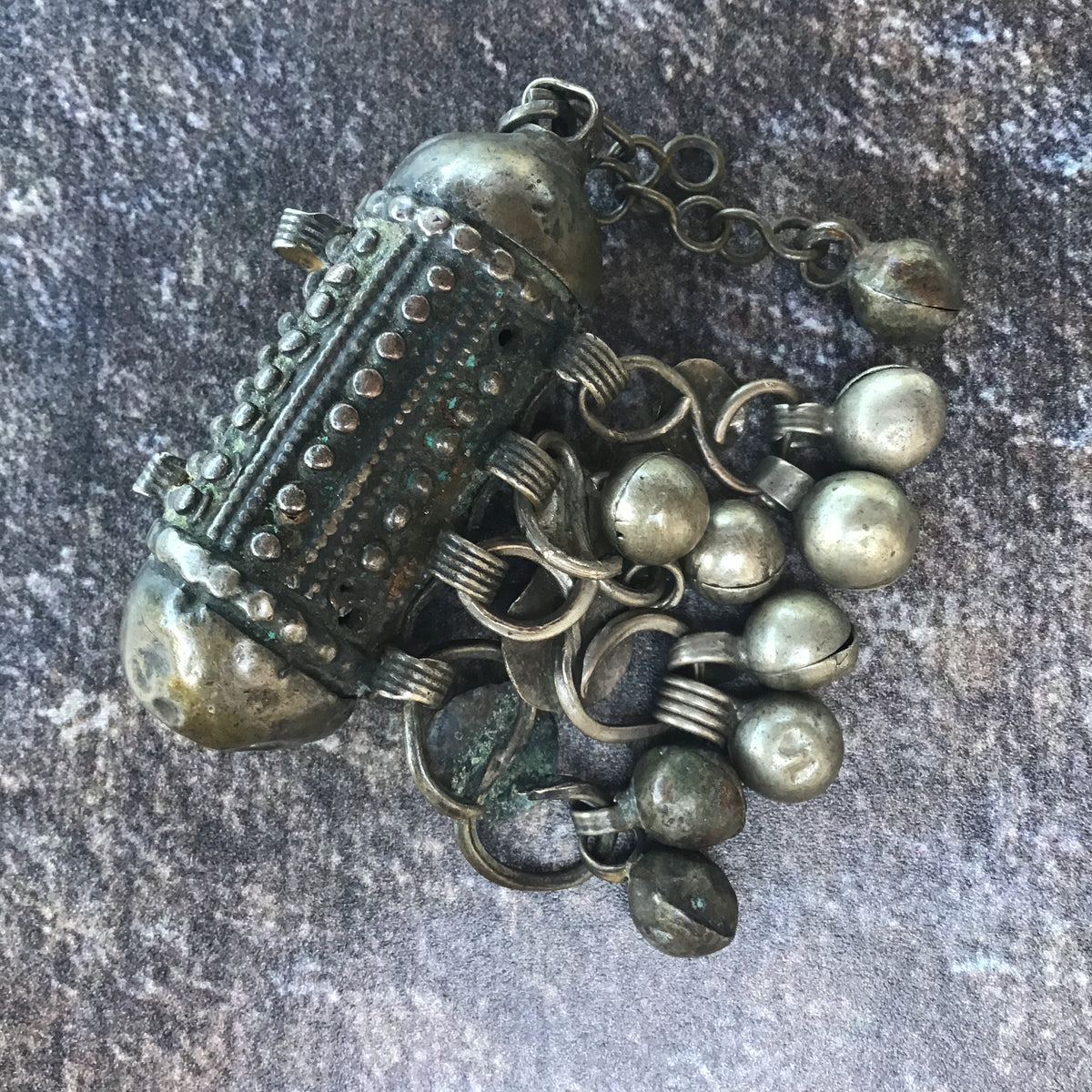 Small Yemeni Silver Hirz Prayer Amulet with Dangles and Chain - Rita Okrent Collection (P906)