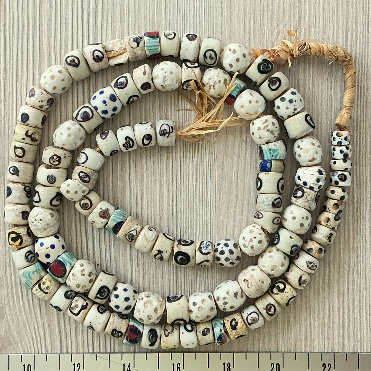 Long Strand of White Mixed Pattern Antique Venetian Glass Beads - Rita Okrent Collection (AT1674)