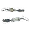 Faceted Ancient Calcified Shell Beads and Bohemian Glass with Silver Fish Charm Earrings - Rita Okrent Collection (E659)