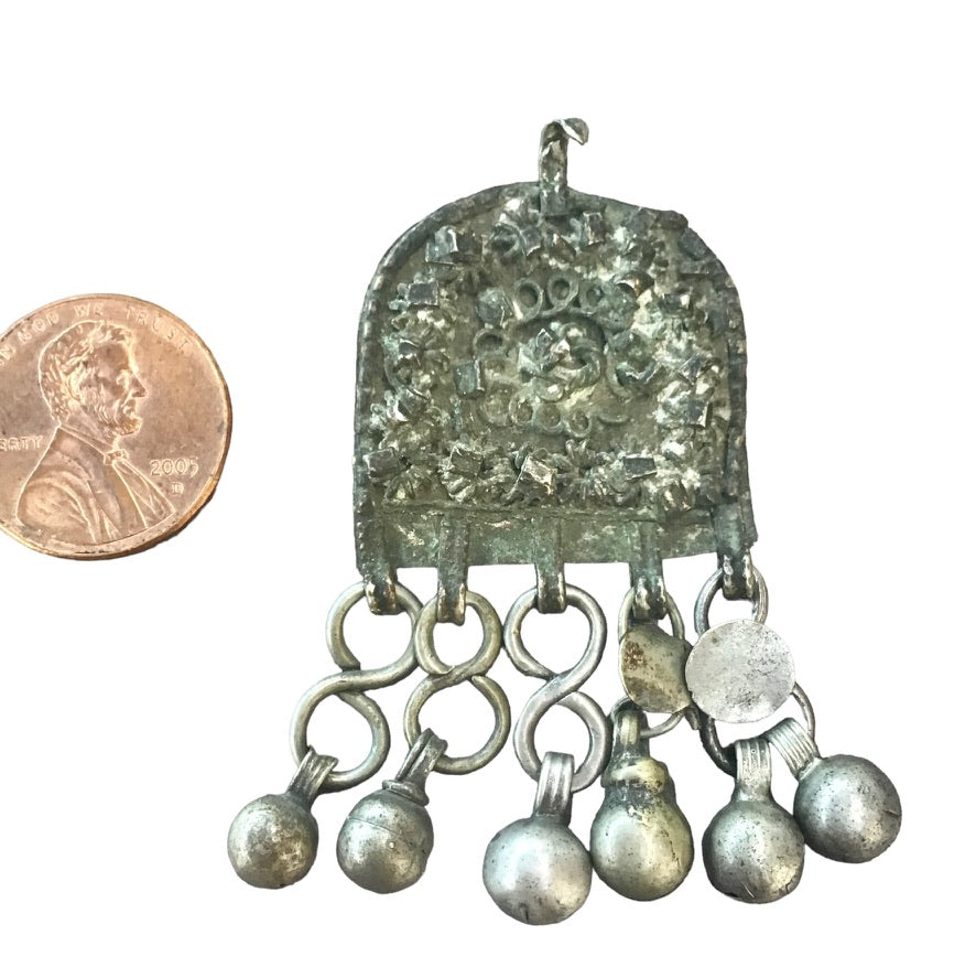 Small Antique Silver Pendant from Yemen with Dangles - Rita Okrent Collection (P846)