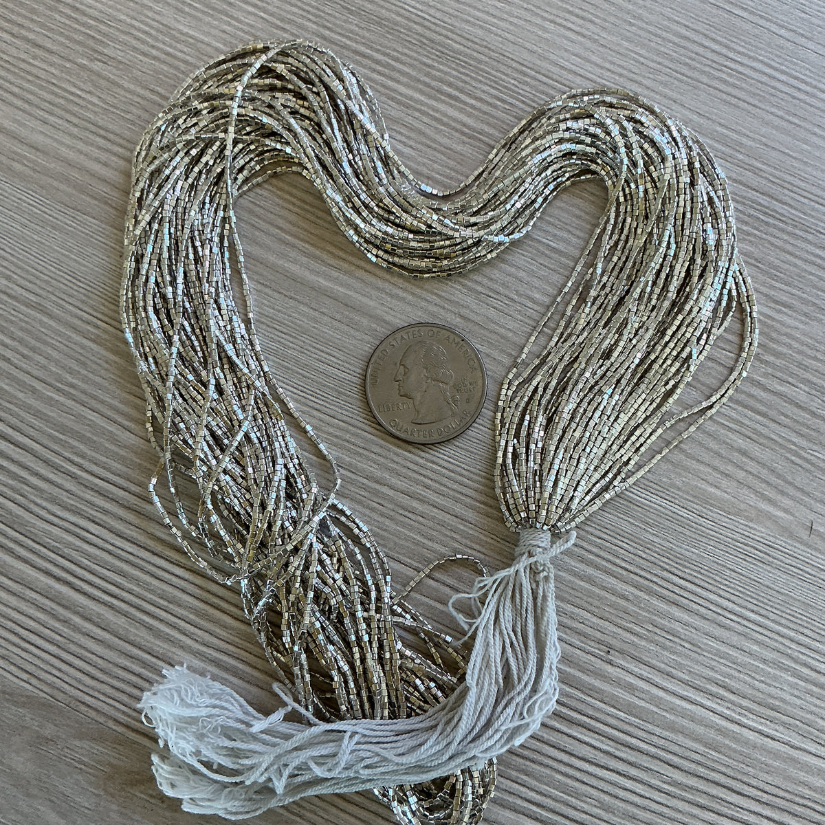 Long Strands of Very Tiny Flat Square Sterling Silver Beads from the Thai Karen Hill Tribe - Rita Okrent Collection (NP108b)