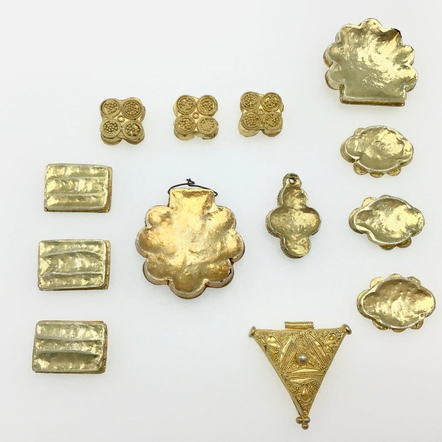 Group of 13 Gilded Gold Washed Granulated Silver Mixed Pendants, Senegal - Mauritania - Rita Okrent Collection (P819)