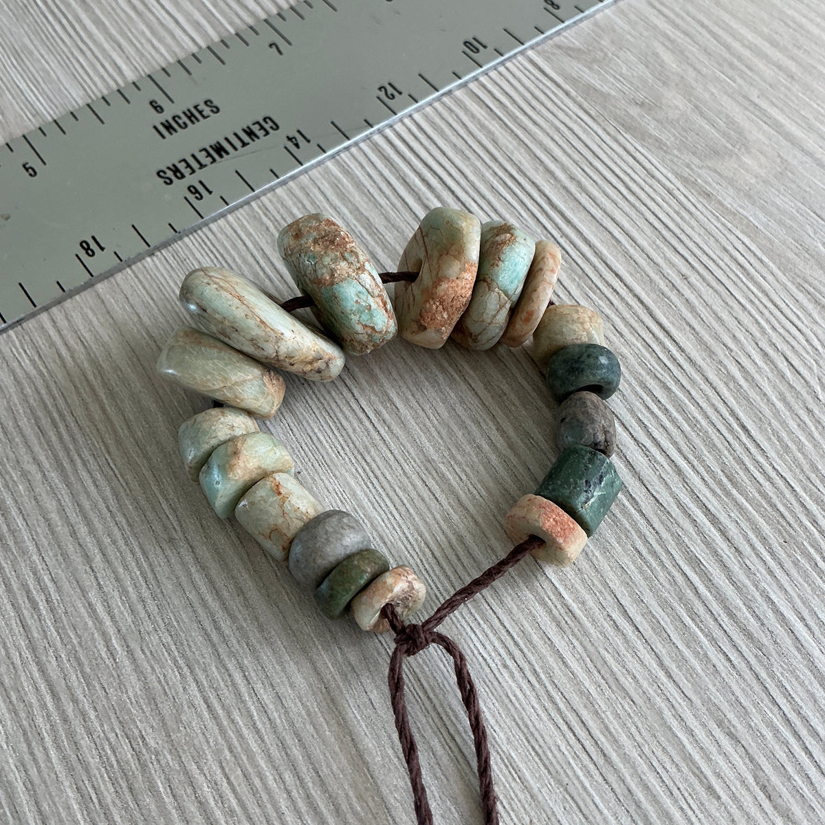 Short Strand of 17 Ancient Amazonite and Serpentine Stone Beads from Mauritania - Rita Okrent Collection (S573b)