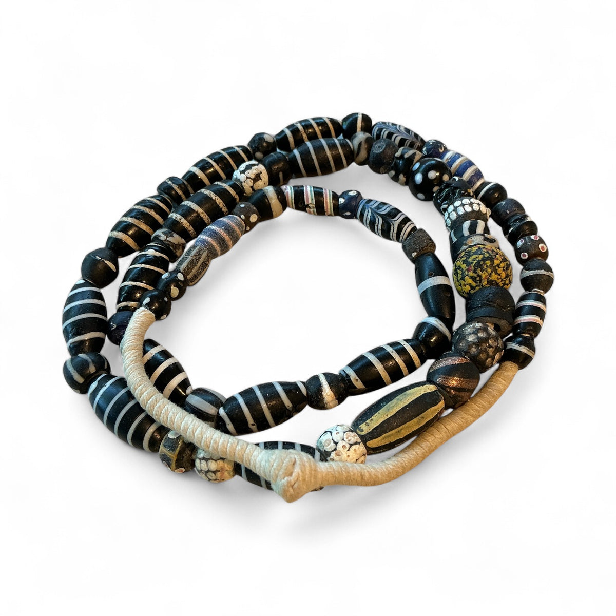 Mixed Black and White Antique Venetian Glass Bead Strand - Rita Okrent Collection (AT1909)