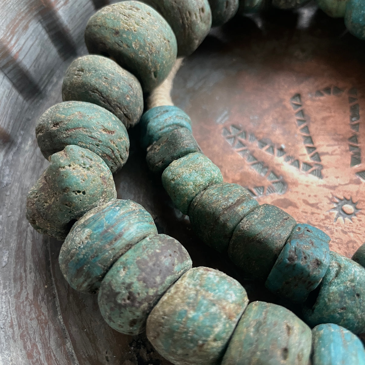 Strand of Antique Blue Green Hebron Beads  - RIta Okrent Collection (AT0607)