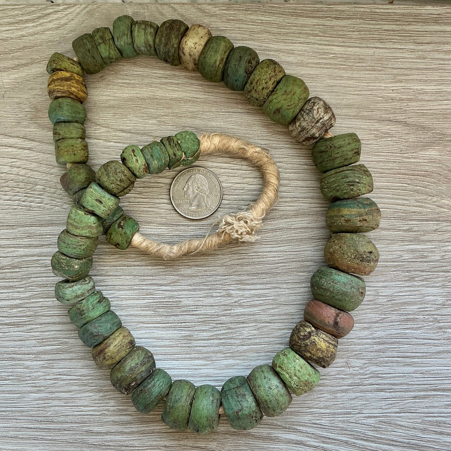 Graduated Antique Well Worn Green Hebron Beads - Rita Okrent Collection (AT1905b)