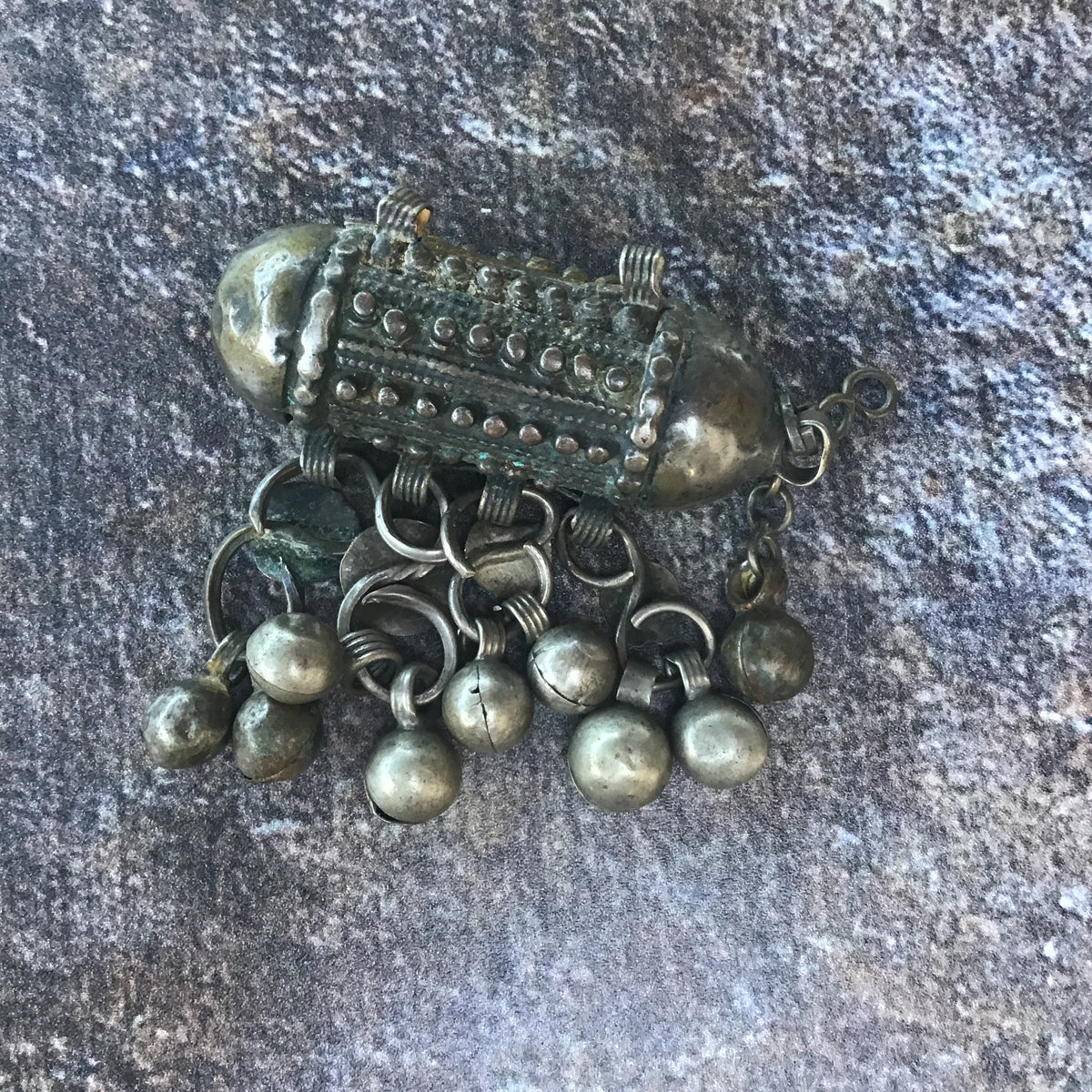 Small Yemeni Silver Hirz Prayer Amulet with Dangles and Chain - Rita Okrent Collection (P906)