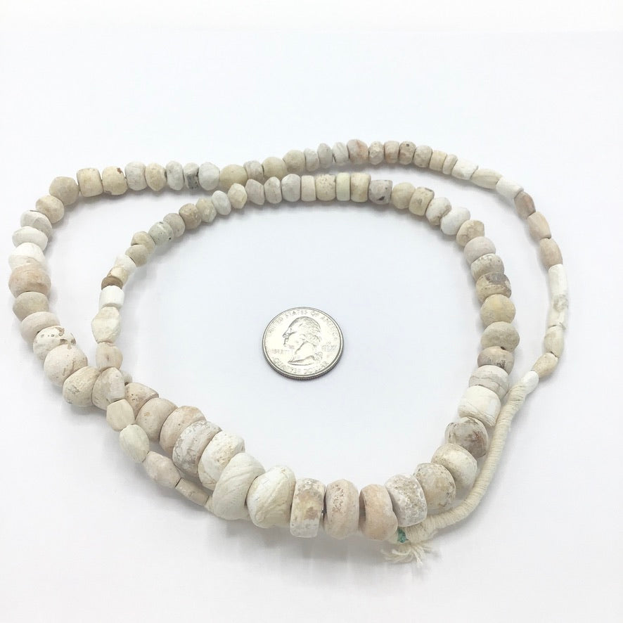 Ancient White and Cream Hues Calcified Shell Beads from the Sahara, Bicones- Rita Okrent Collection (ANT498)