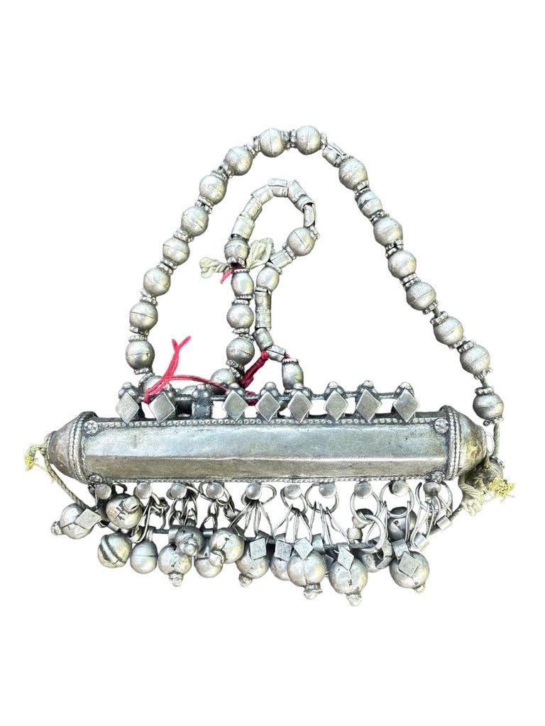 Antique Yemenite Silver Beaded Necklace with Prayer Amulet - Rita Okrent Collection (ANT612)