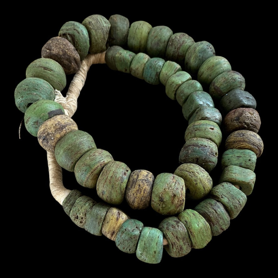 Antique Well Worn Green and Yellow Hebron Beads - RIta Okrent Collection (AT1905)