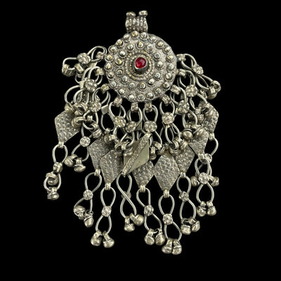 Maria Theresa Thaler Bedouin Silver Coin Pendant with Silver Dangles, Saudi Arabia or Yemen - Rita Okrent Collection (P908)