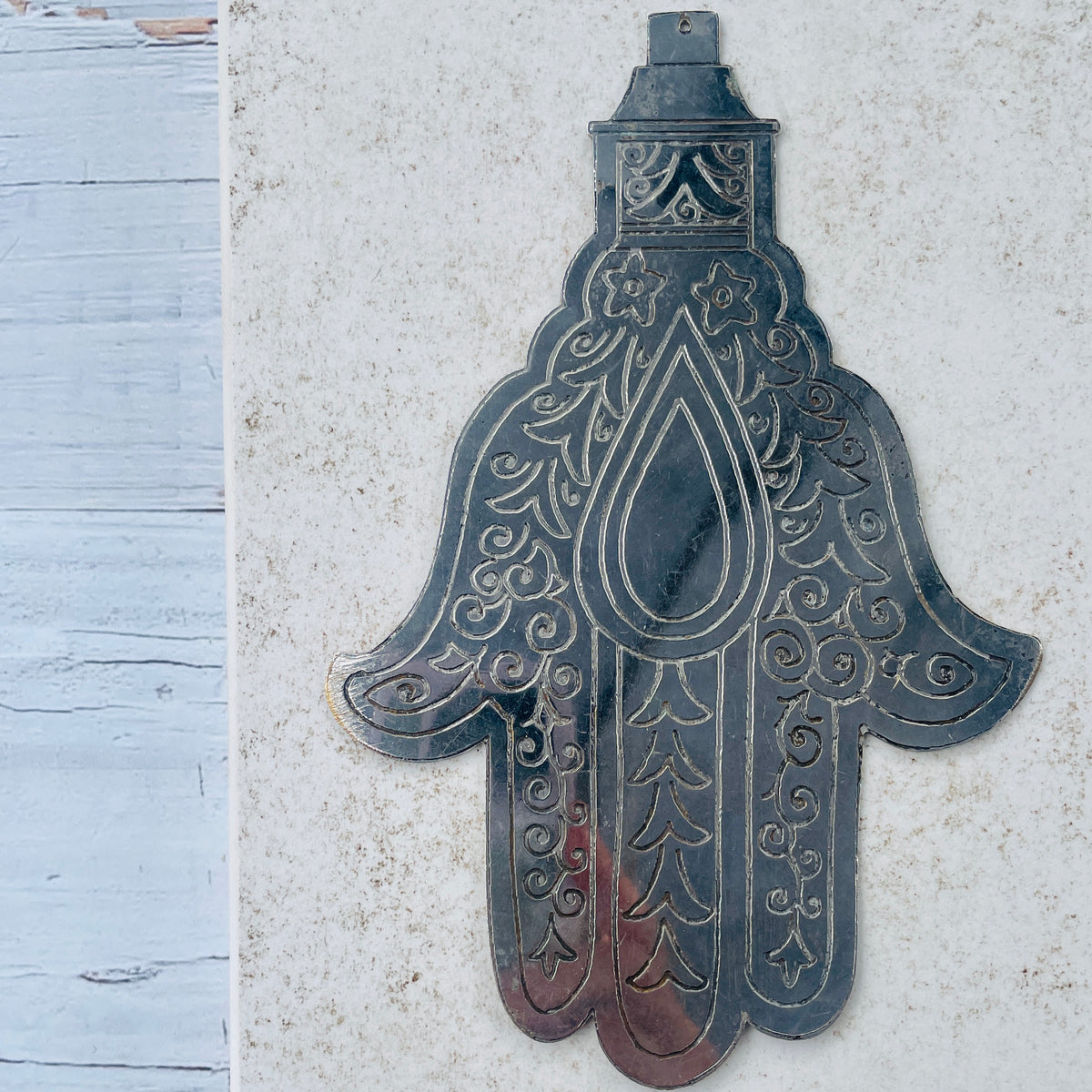 Large Contemporary Silver Metal Hamsa - Rita Okrent Collection (J259)