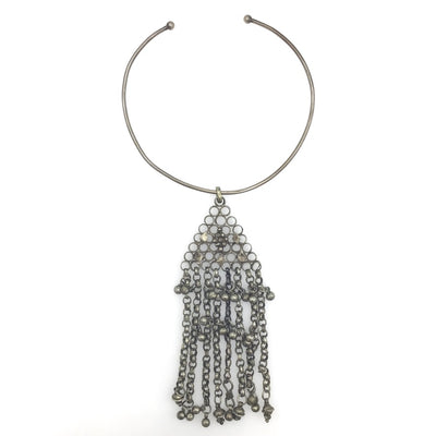 Yemenite Silver Hanging Amulet Necklace on Silver Torque Choker - Rita Okrent Collection (NE814)